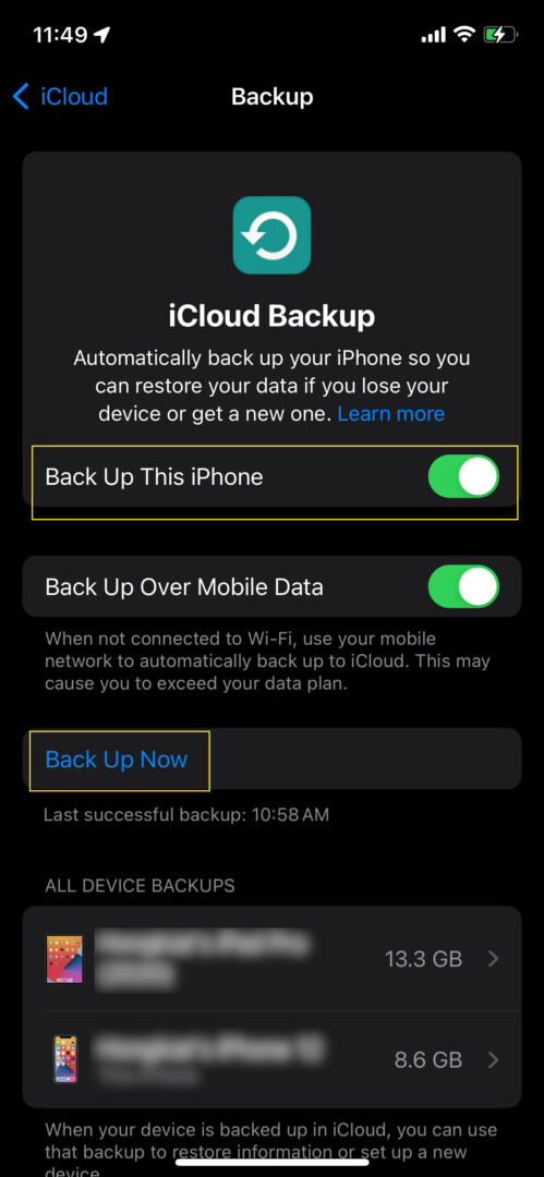 Enabling iPhone Backup on iCloud