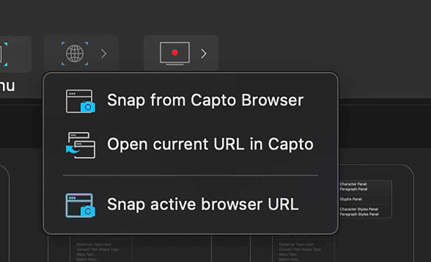 Webpage capture options in Capto