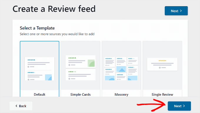 Choosing a Reviews Feed template