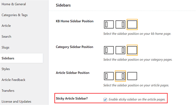 Configure sidebar settings