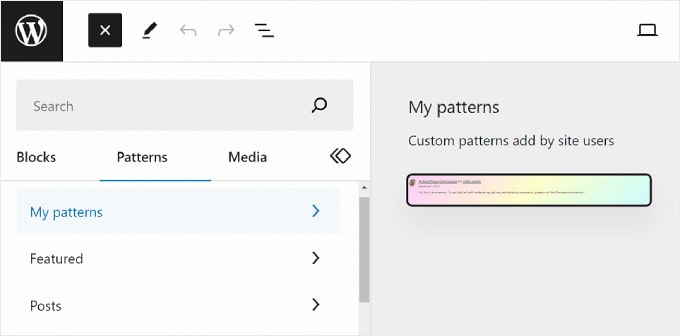 The Block Pattern directory in WordPress block editor