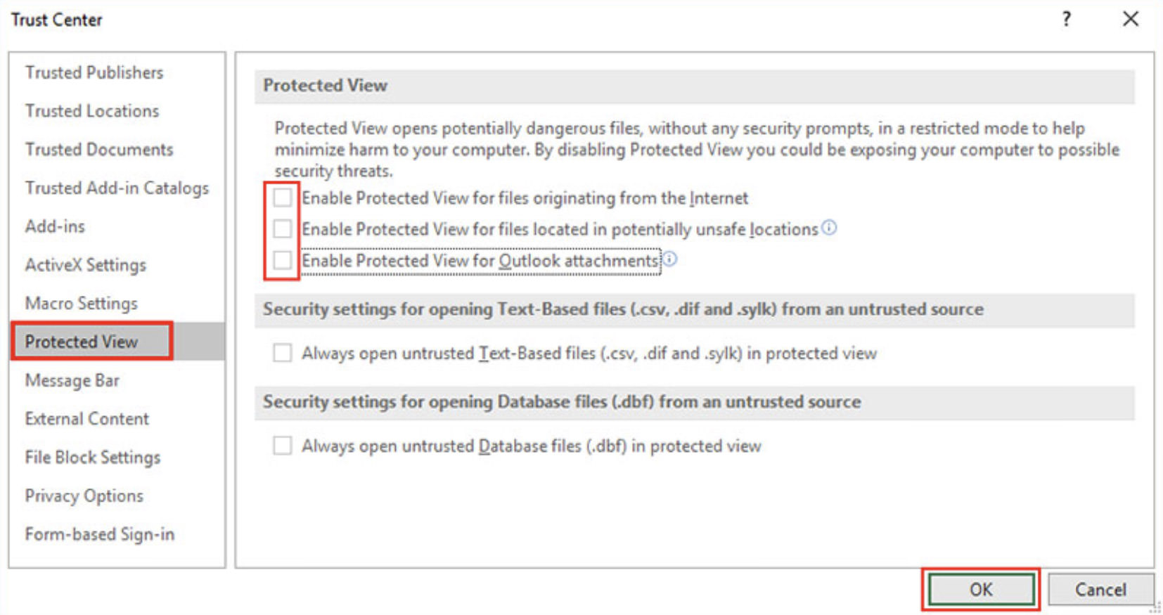 Disabling Protected View