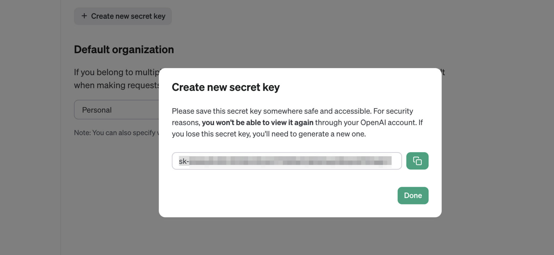 OpenAI New Secret Key