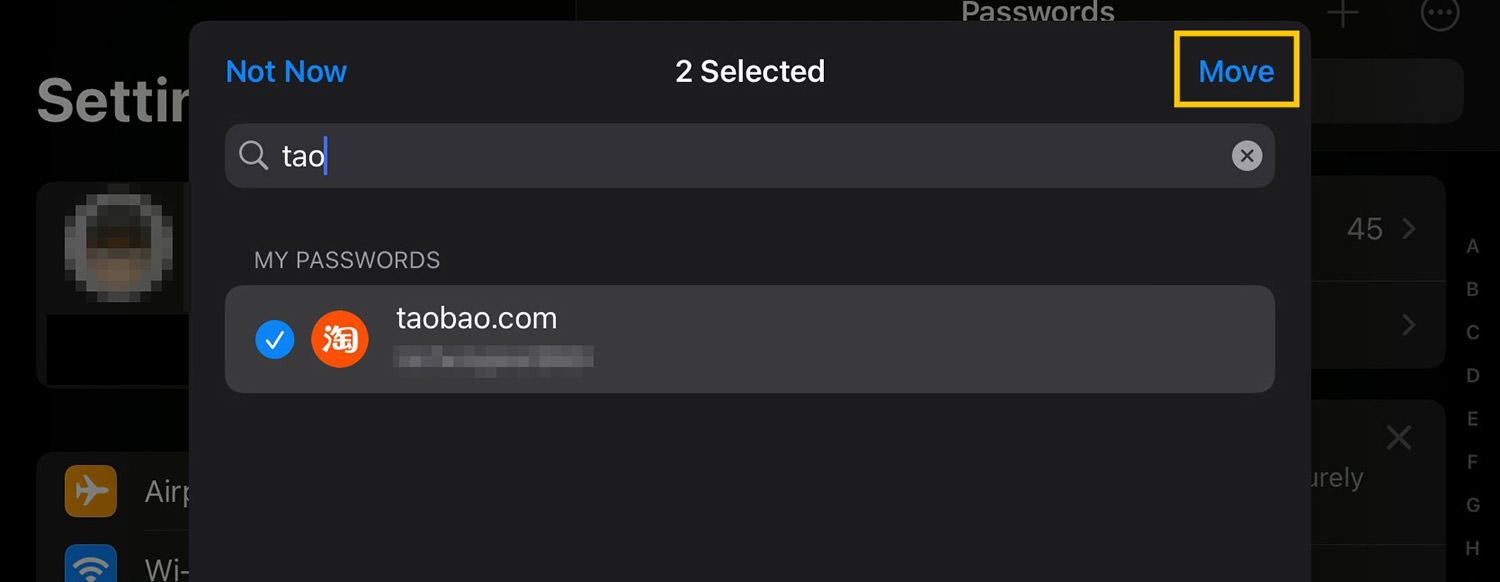 Select passwords to share