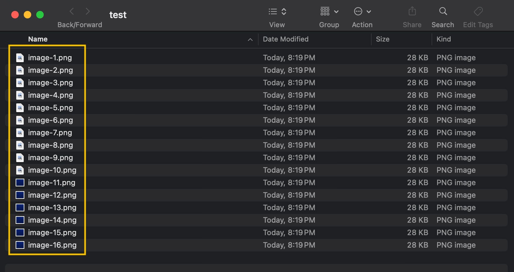 Result of sequential mass renaming