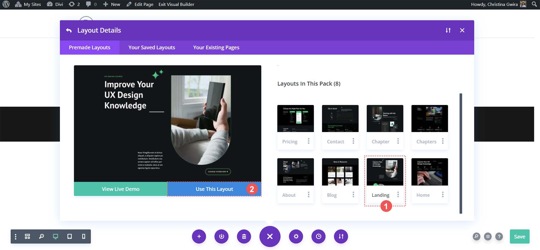 Use landing page layout from the Online Course layout pack
