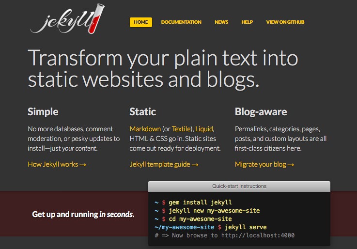 Screenshot of Jekyll's homepage