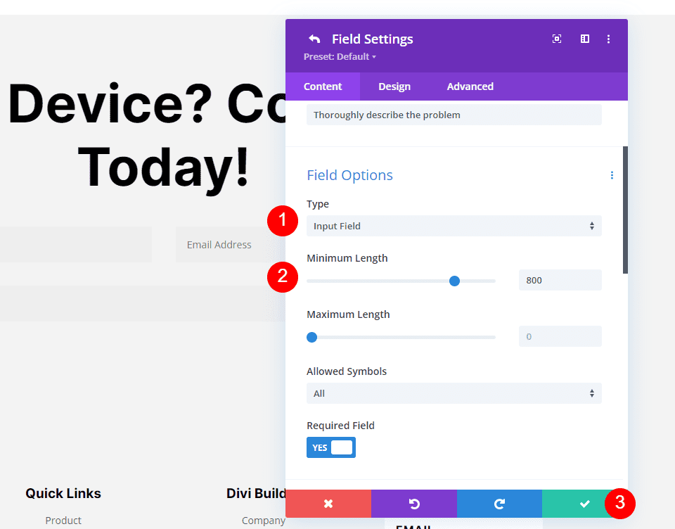 Minimum Length for Contact Form Fields Example