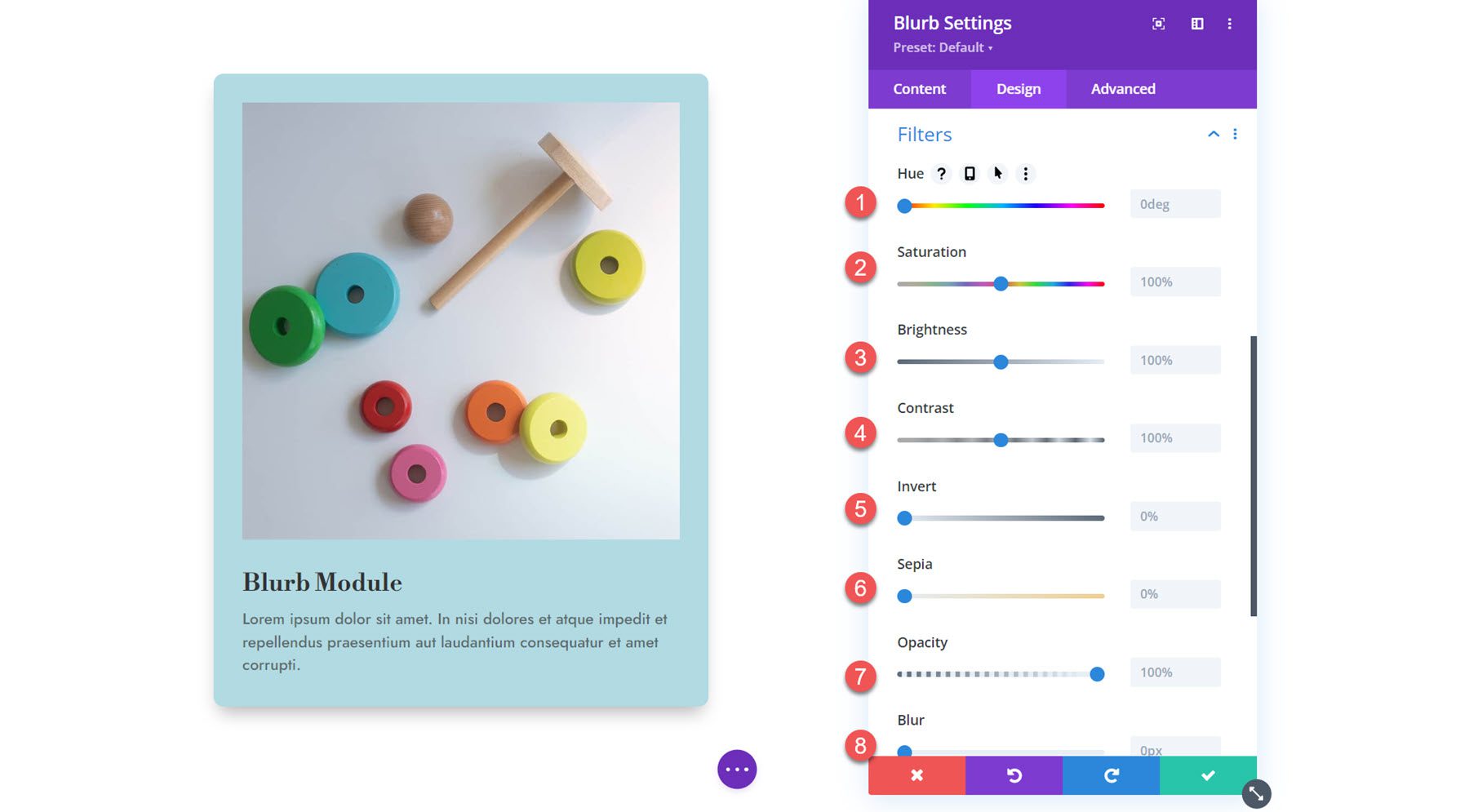 Divi Blurb Module Filters