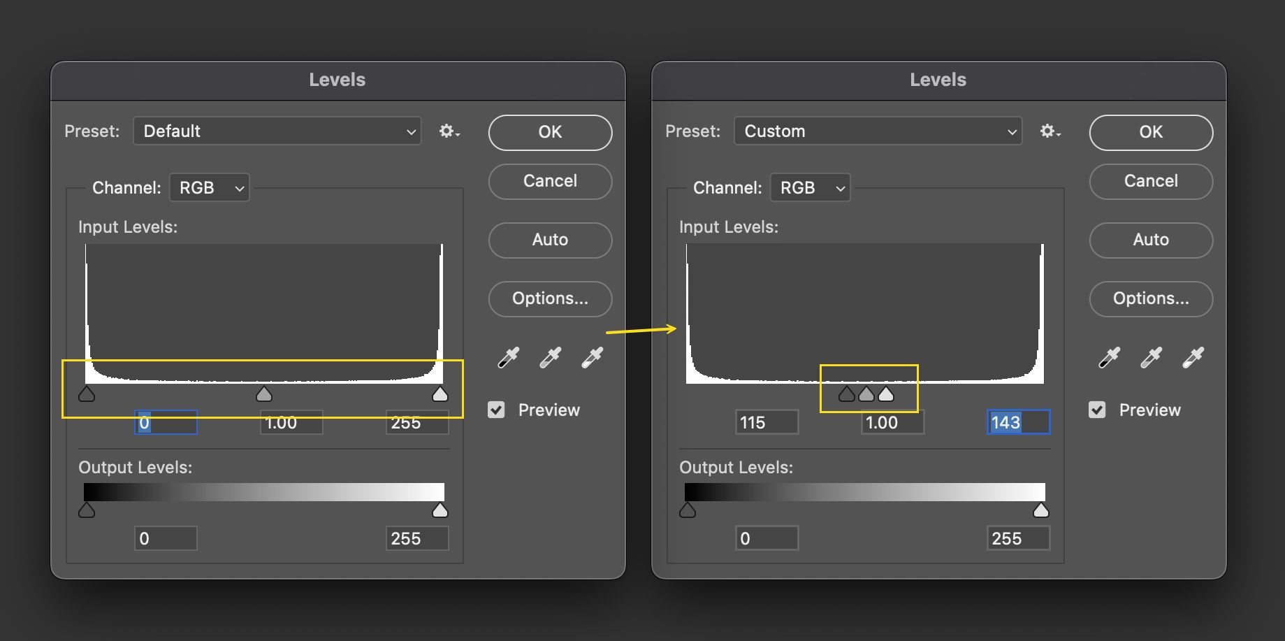 Adjusting levels for sharpness