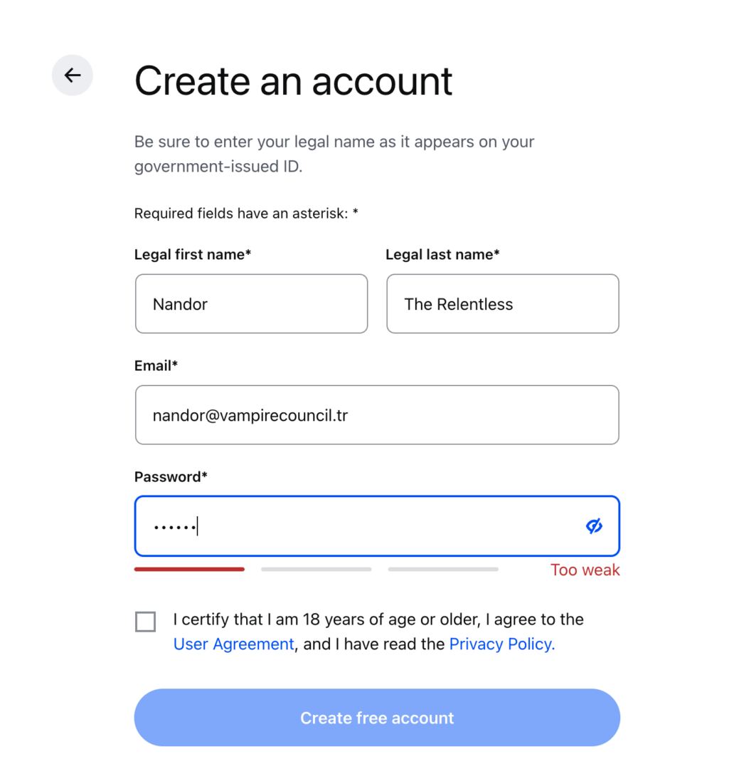 Coinbase create account