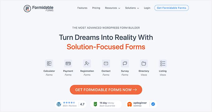 The Formidable Forms plugin's website