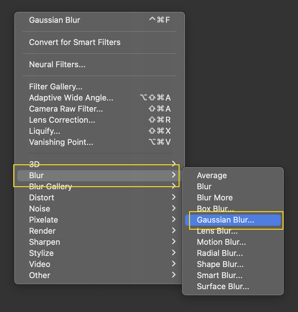 Photoshop Gaussian Blur menu