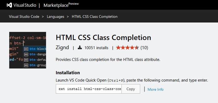 HTML CSS Class Completion