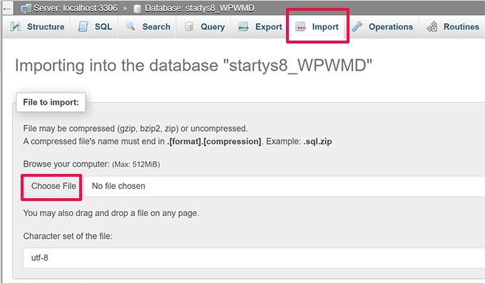 Import SQL file