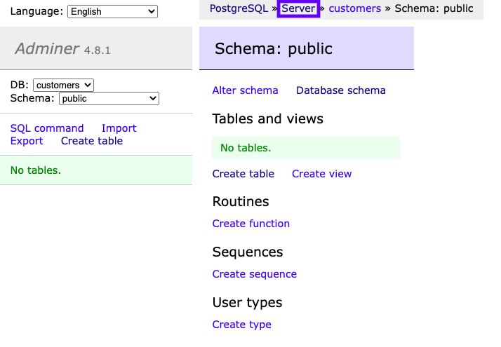 Navigating to the local Postgres server