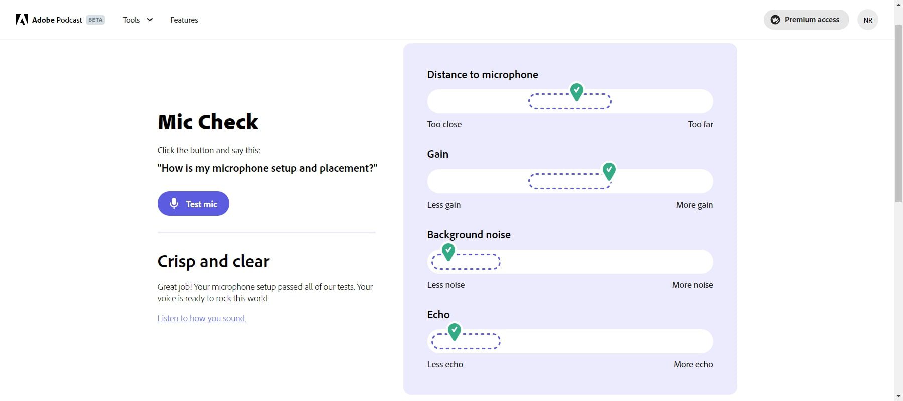 adobe podcast ai mic check feature