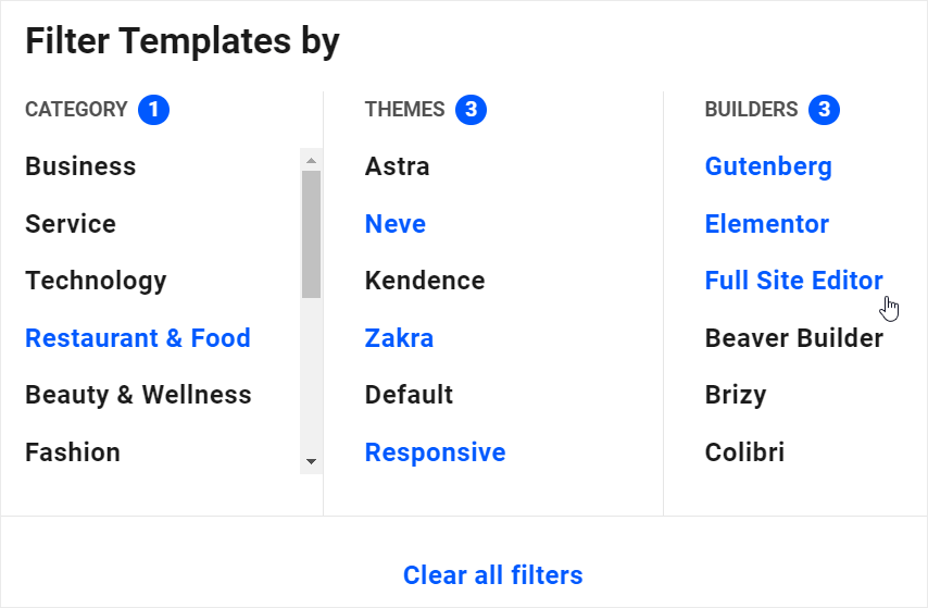 Templates feature - Filter templates by