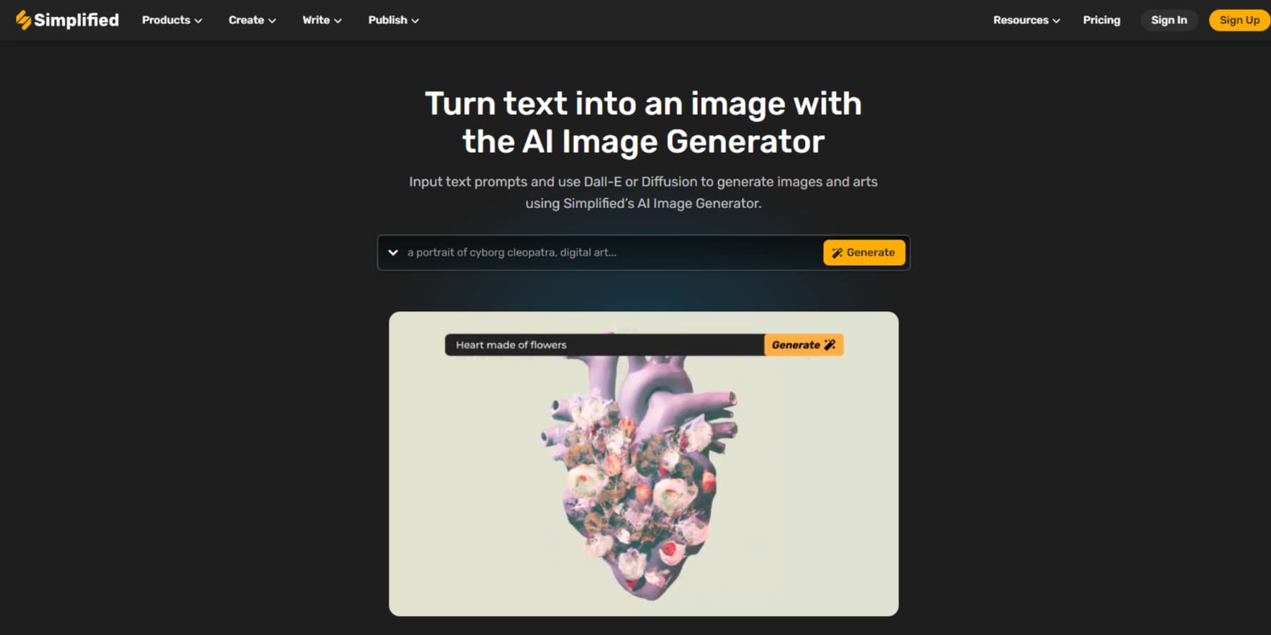 A screenshot of Simplified's AI Image Generator Landing Page