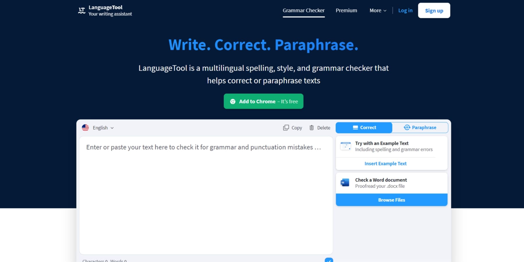 A screenshot of the LanguageTool's homepage