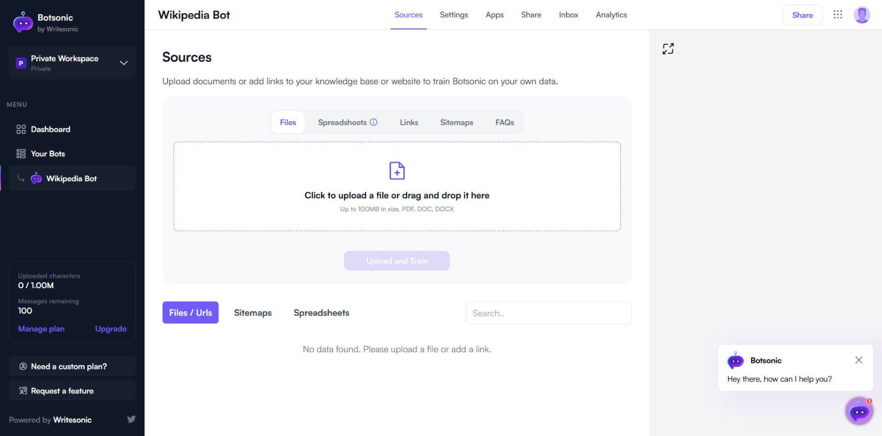 Botsonic Knowledge and Data Sources