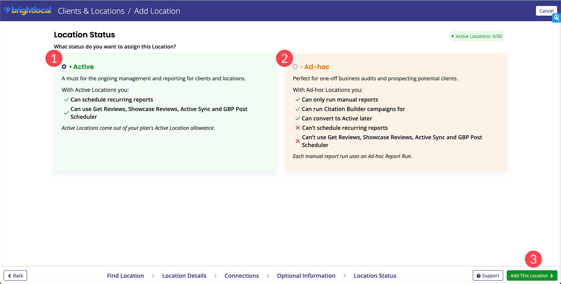 Brightlocal location setup