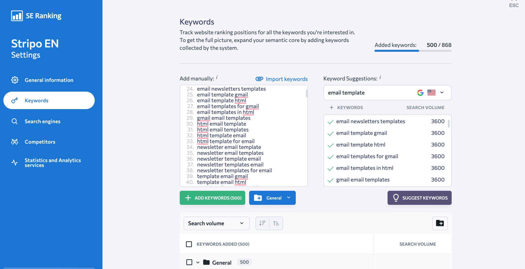 Bulk Track Keywords