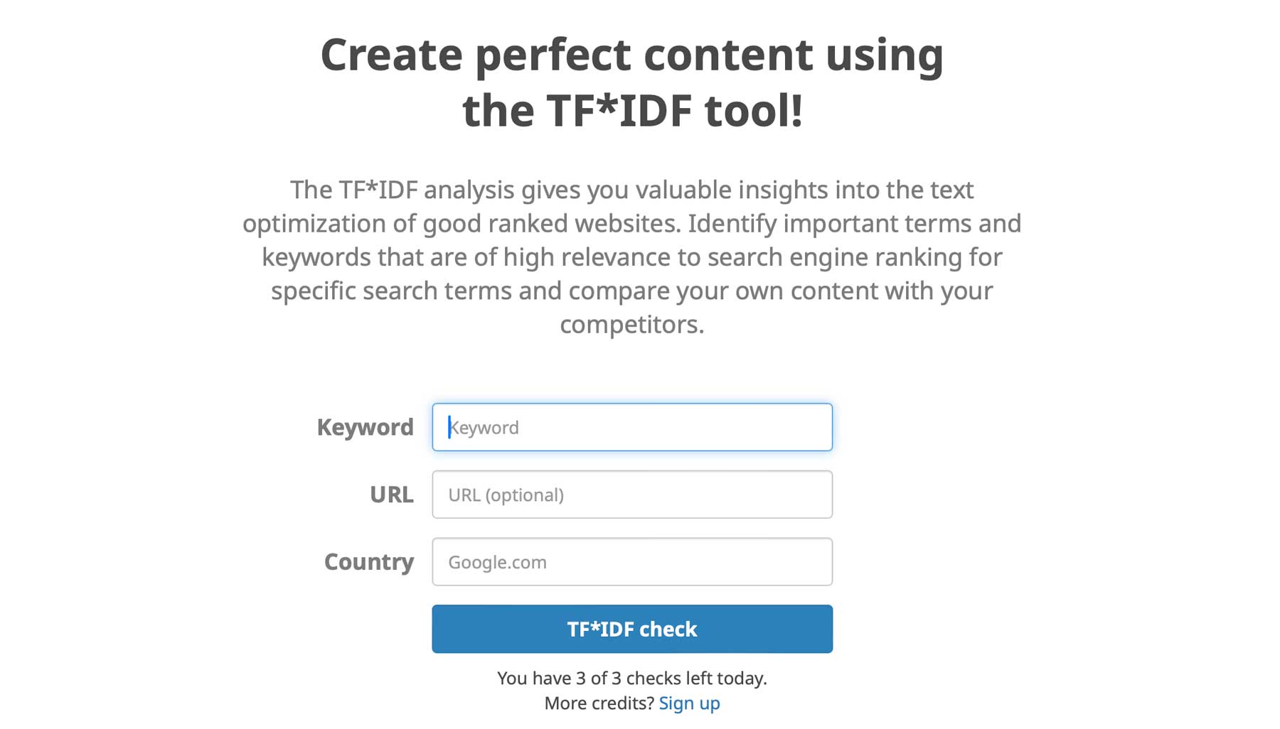 Seobility TF-IDF tool