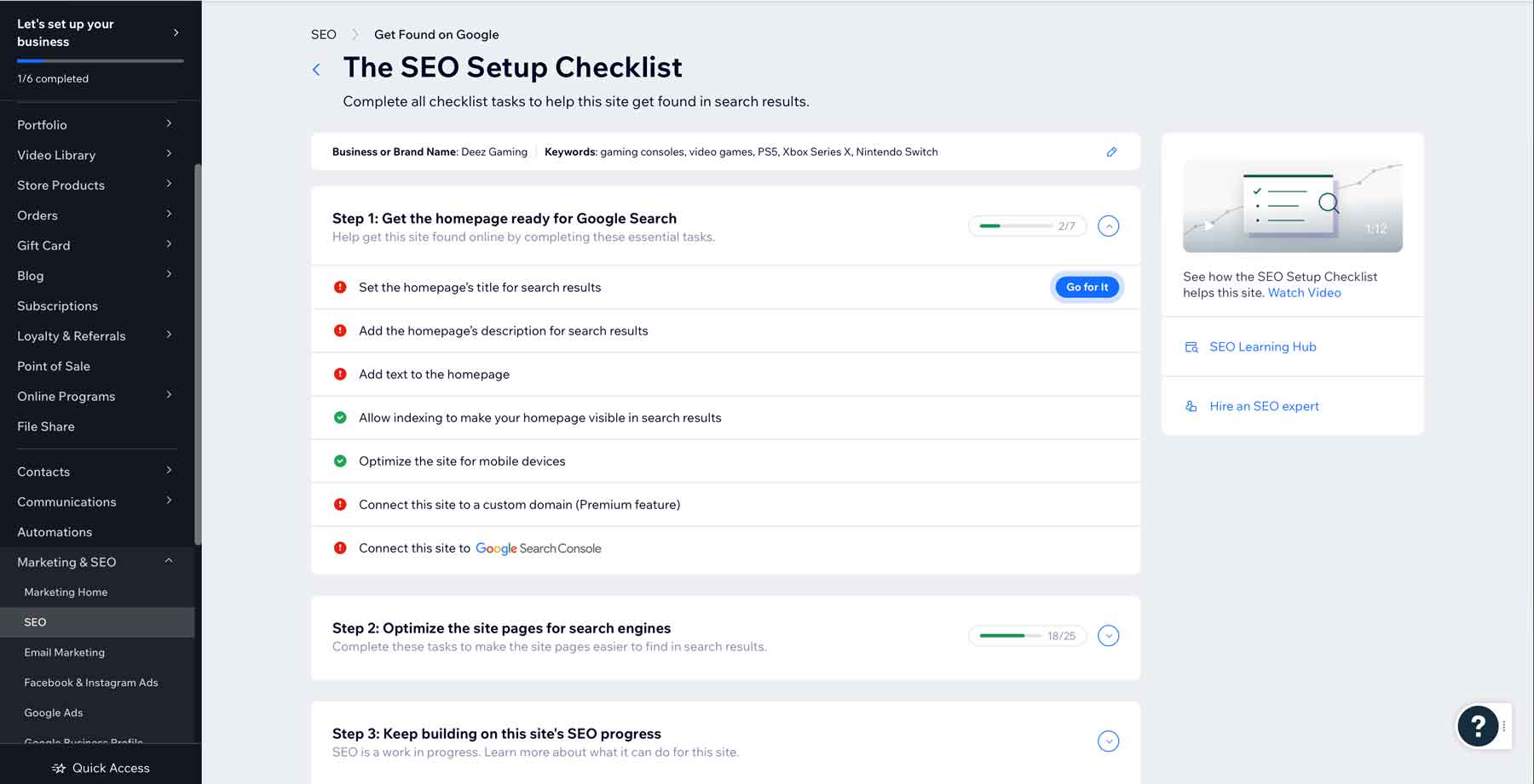 Wix SEO checklist