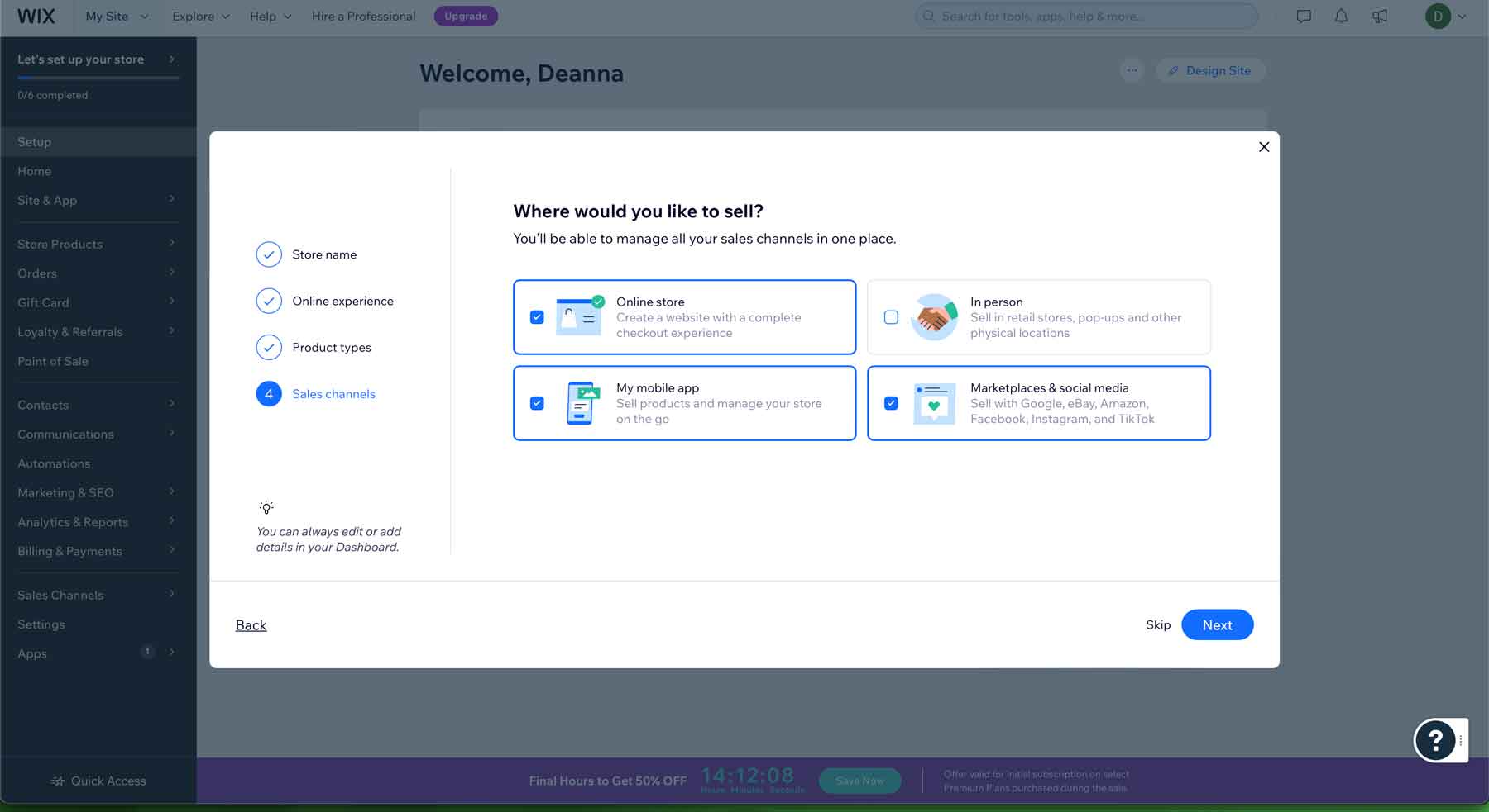 Wix sales channels