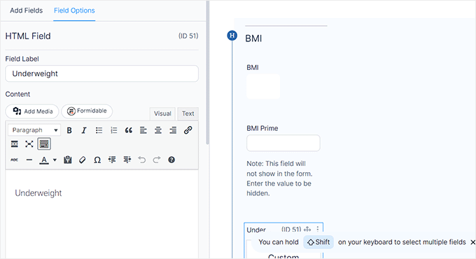 BMI field in the Formidable Forms