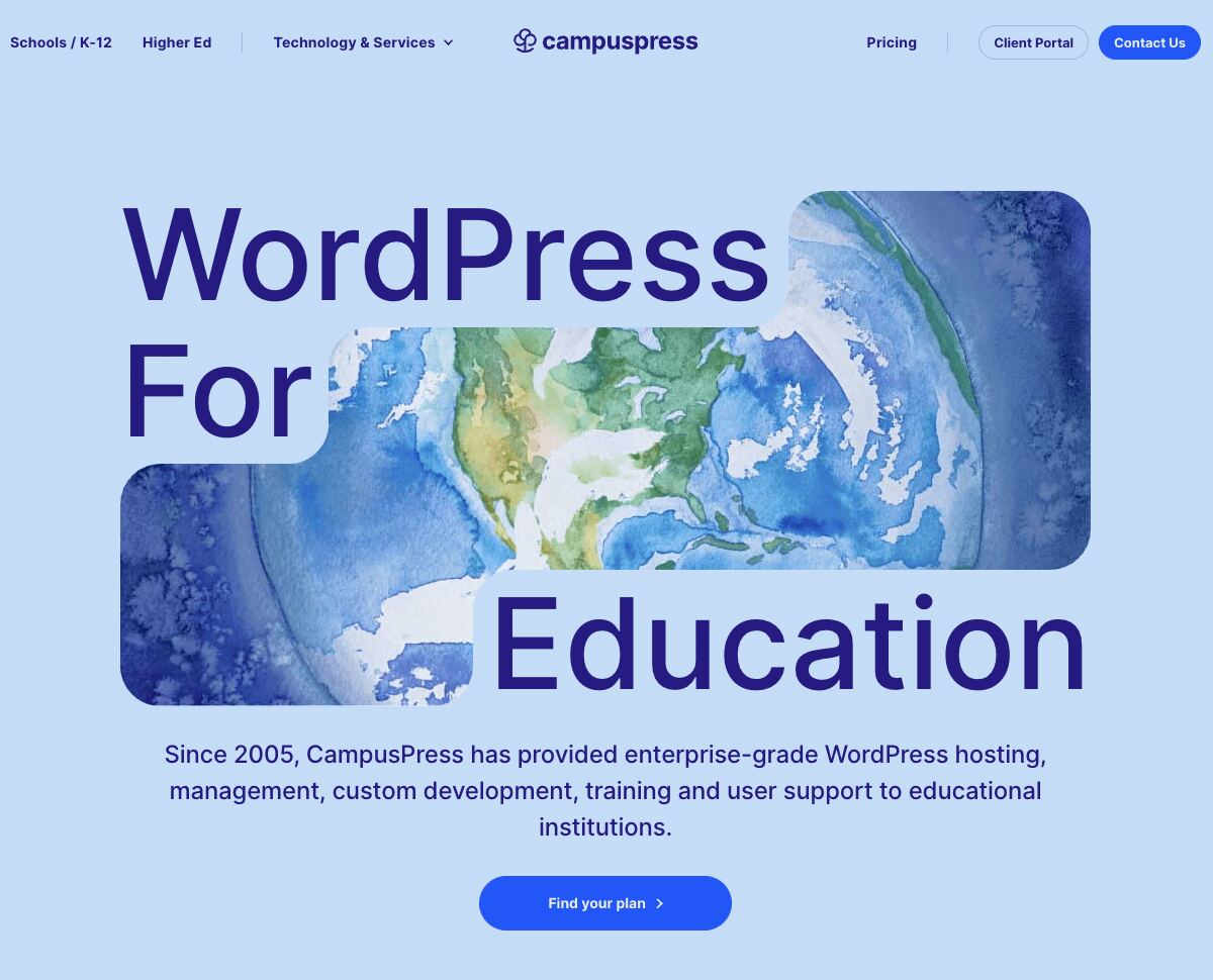 A screen of the CampusPress home page