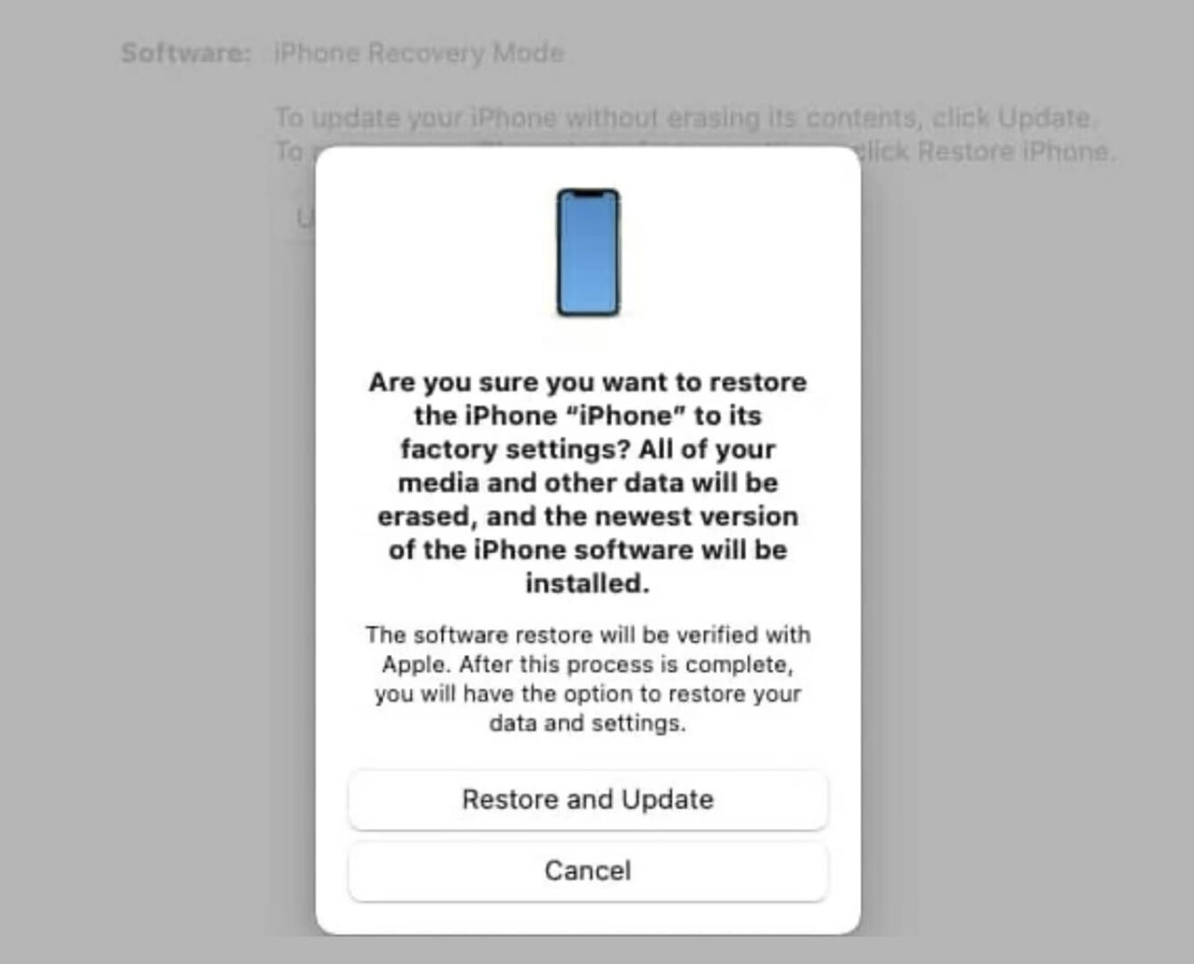 iTunes Restore and Update confirmation