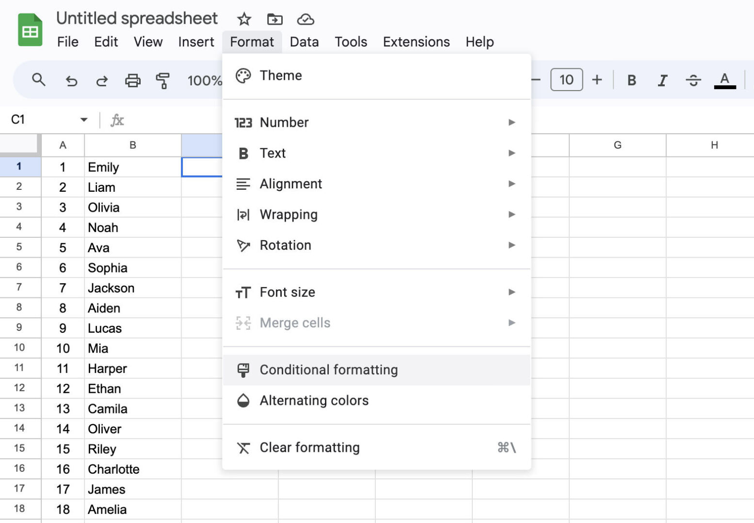 Conditional Formatting Menu