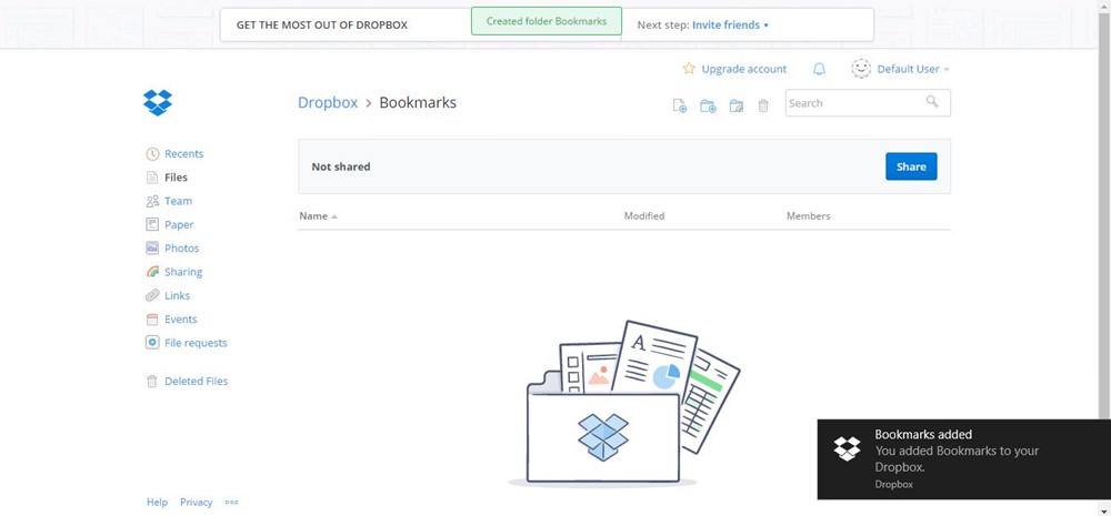 Creating a “Bookmarks” folder in Dropbox
