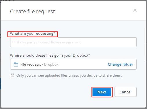 Creating a file request in Dropbox