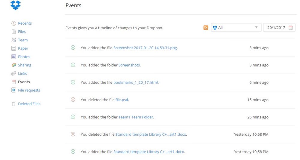 Exploring the event log in Dropbox