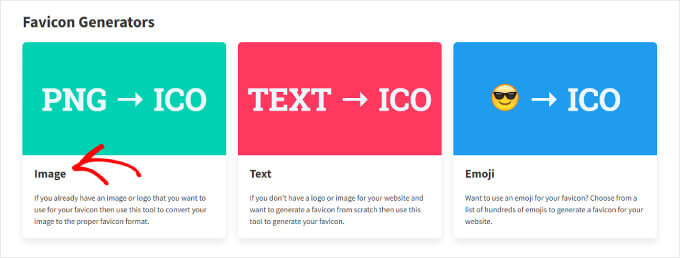 Choosing the Image option on Favicon.io