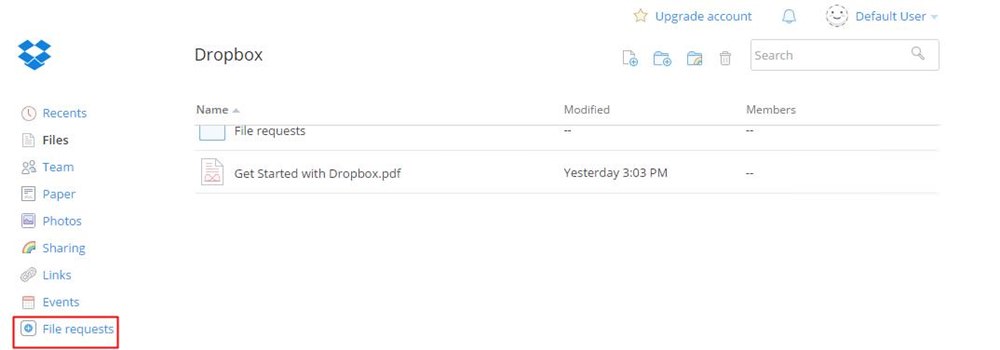 File requests section in Dropbox