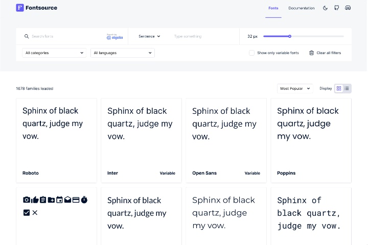 Display of FontSource usage