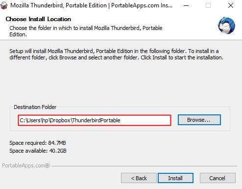 Installing a portable app in the Dropbox folder