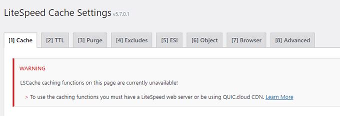 Caching functions unavailable on unsupported servers