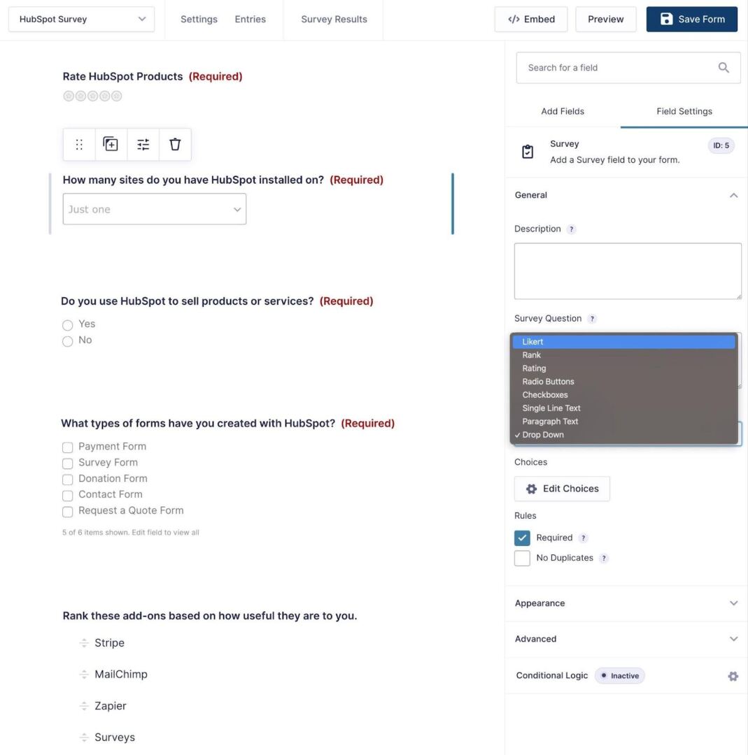 The Gravity Forms survey builder