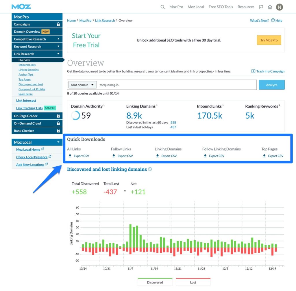 moz open link explorer download options for seo report