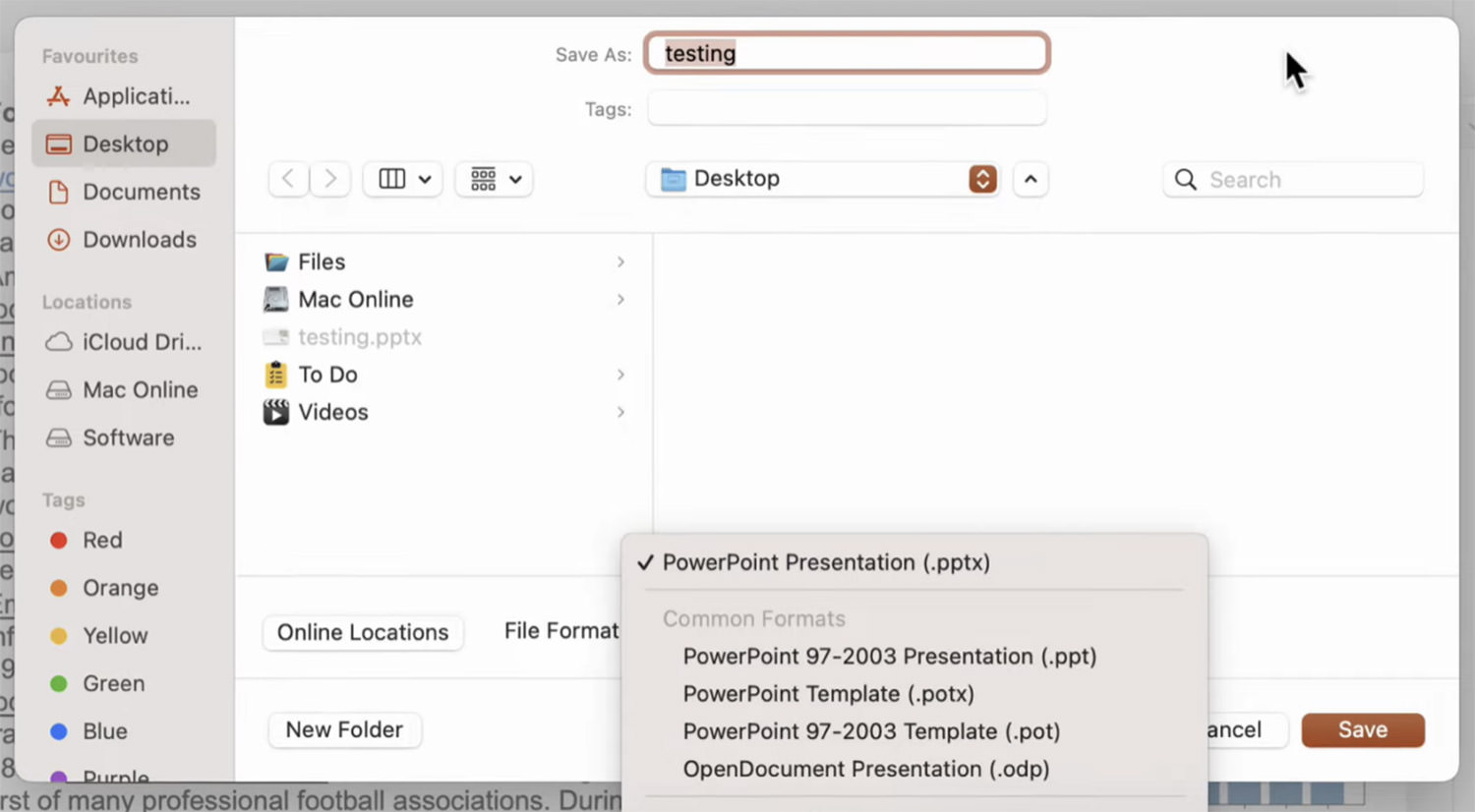 Selecting File Format