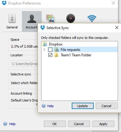 Configuring Selective Sync in Dropbox