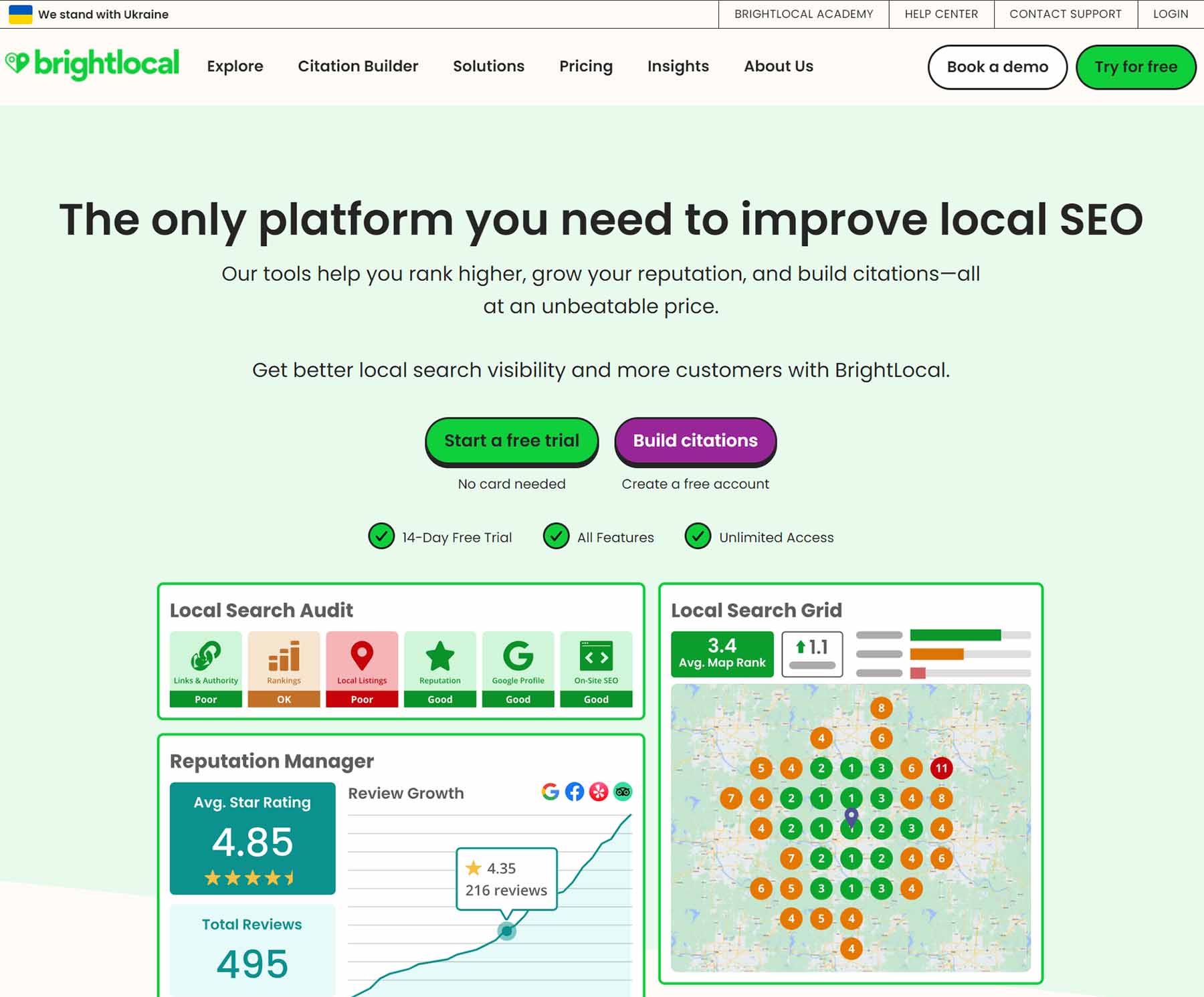 screenshot of BrightLocal website