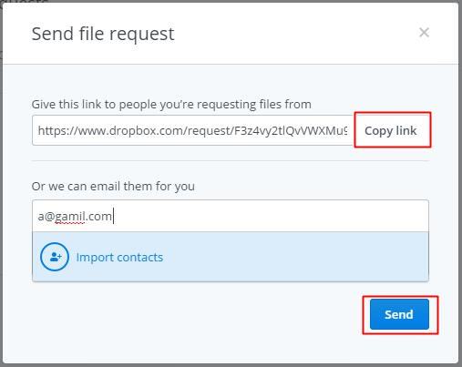 Sending a file request in Dropbox