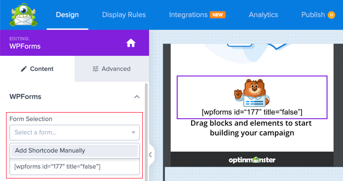 Paste the Shortcode for Your WPCode Form Into OptinMonster