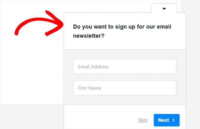 Userfeedback email popup example